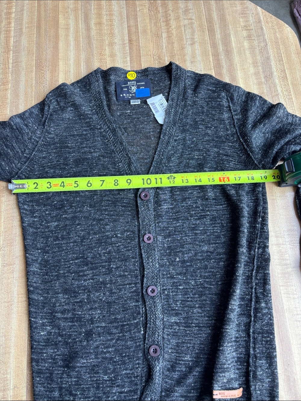 Diesel Men’s Marled Charcoal Button-Front Cardigan - Picture 5 of 5